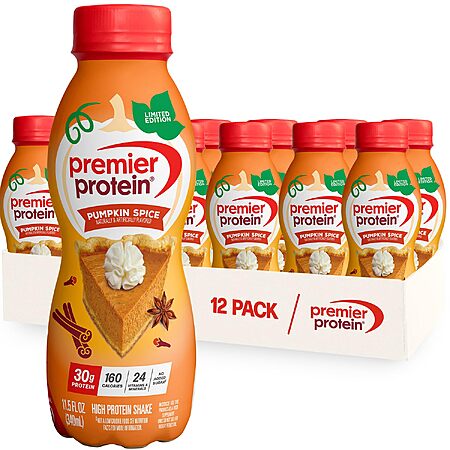 Premier Protein LIMITED EDITION 30g Shake, Pumpkin Spice, 12 Pack | 160 Calories 11.5 oz [S&S] - $14.78