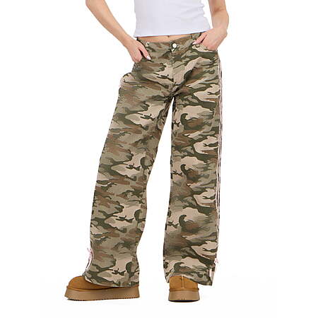 Forever 21 Women's Low Rise Baggy Fit Jeans with Side Stripes and Bow Accents, Green, Sizes 0-8
