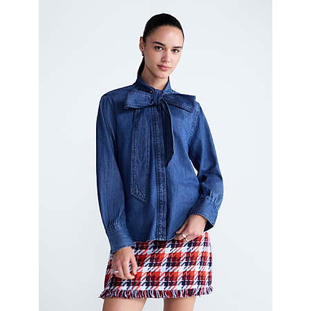 Free Assembly Women's and Women's Plus 100% Cotton Long Sleeve Tie Neck Shirt $17.64