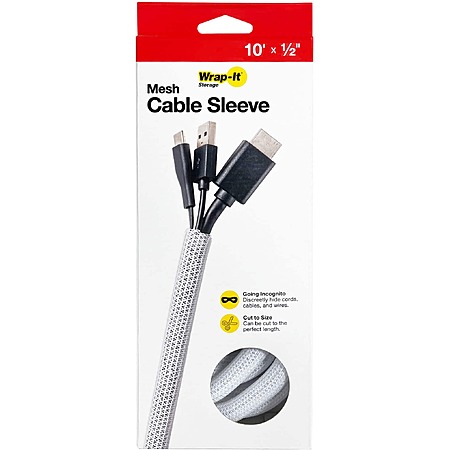 Wrap-It Storage - Cable Sleeve - Mesh - 10' x 0.5" - White $5.49 + FS
