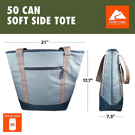 Ozark Trail Soft-Sided Cooler Tote, 17.44 qt, 50-Can, Gray