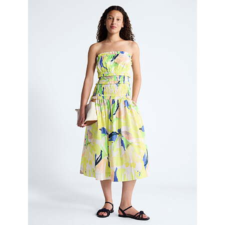 Free Assembly Women's and Women's Plus Strapless Cotton Poplin Tiered Midi Dress, Sizes XS-XXL