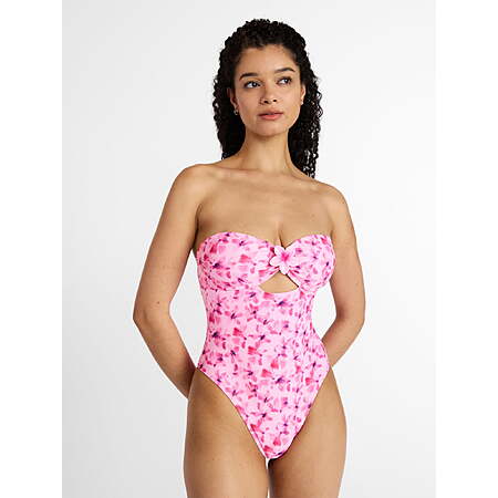 No Boundaries Floral Cut Out Bandeau One Piece Swimsuit, Women's Sizes M-L ONLY