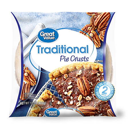 Great Value Frozen Traditional Pie Crusts, Two 9-inch Pie Crust & Pans, 15 oz $1.24 at Walmart