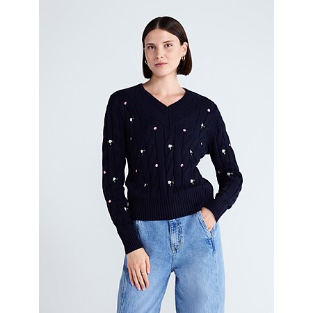 Free Assembly Women's and Women's Plus Cotton Cable Knit Sweater, Midweight, Darkest Navy, Sizes XS-4X - $11.10