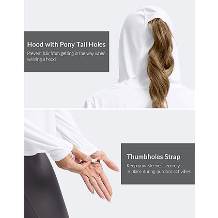 G Gradual Women's UPF 50+ White Sun Shirt with Hoodie  with pony tail hole, Long Sleeve UV Protection Shirts was $18.99 now $12.99