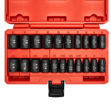 NEIKO 02432A 3/8” Drive SAE and Metric Impact Socket Set | 21 Shallow Pieces | SAE 5/16” to 3/4” | 7mm to 19mm | 6-Point Hex Design