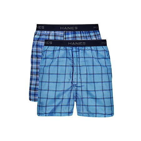 2-Pk Hanes Moisture-Wicking Boxer Underwear for Men (Plaid)