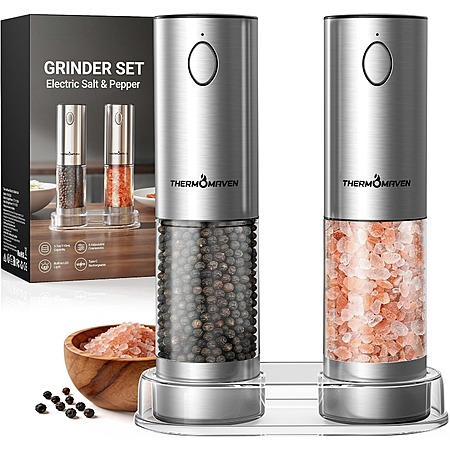 110ml ThermoMaven Rechargeable Salt & Pepper Grinder Set (Silver) $20 + Free S&H
