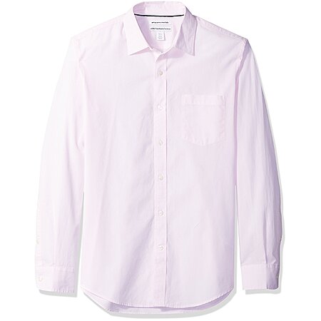 Amazon Essentials Men's Slim-Fit Long-Sleeve Poplin Shirt, Pink, Small $8.36