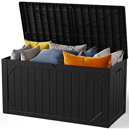 MAKE CHANGES 100 Gallon Outdoor Storage Box, Waterproof Resin Deck Box Organizer for Patio Cushion Storage, Lockable Outside Container for Garden Tools $59.99