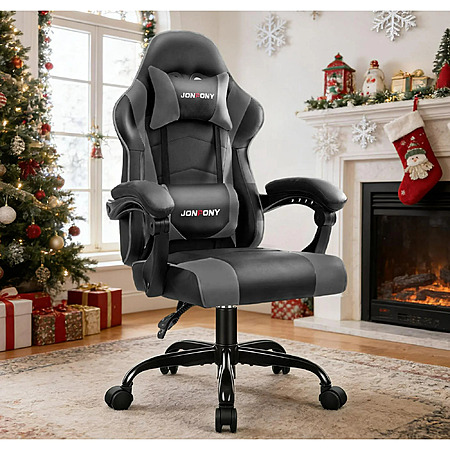 JONPONY Ergonomic Gaming Chair, High Back Office Computer Chair, Adj 360° Swivel w/Headrest and Lumbar Support, Black Grey $77.39