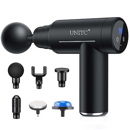Unitc Mini Massage Gun with Heat & Cold, Deep Tissue Messager with 6 Heads $19.69