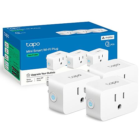 TP-Link Tapo Matter Supported Smart Plug Mini, Compact Design, 15A/1800W Max, UL Certified, 2.4G Wi-Fi Only, White, Tapo P125M (3-Pack). Used - Like New $17.05