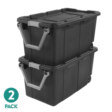 Sterilite 40 Gallon Wheeled Industrial Tote, Rugged Plastic Storage Bin, Latch Lid, Dark Gray, 2 Count $35.83