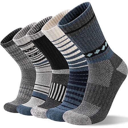 Bodvera Merino Wool Hiking Socks for Men Moisture Wicking Cushion Thermal Warm Winter Crew Outdoor Boot Socks (5 Pairs). 70% Wool. YMMV - Coupon Price $11.69