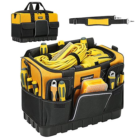 WINHUNT Tool Bag, 16-inch Tool Organisers, 600 Denier Large Tool Bag for Home DIY & Equipment Storage, Yellow and Black (40cm/16inch) $14.99