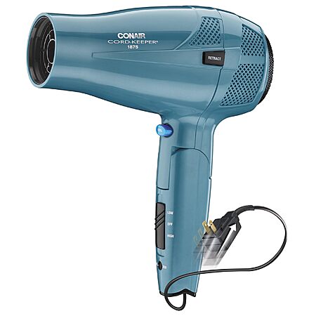 Conair Cord-Keeper Dryer with Folding Handle and Retractable Cord, 1875W Travel Hair Dryer, Ionic Technology, Teal $17.07