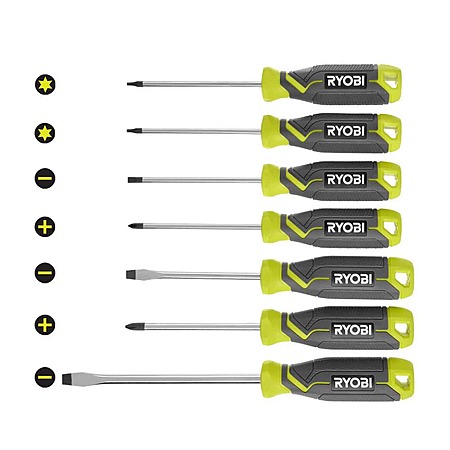 7-Pc RYOBI Cushion Grip Handle Screwdriver Set