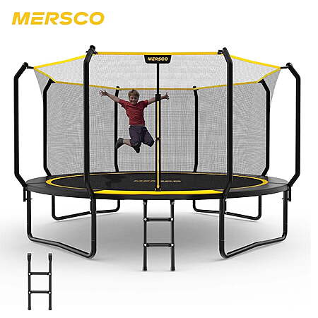 Mersco 14ft Outdoor Trampoline w/Enclosure Net and Ladder, Black $272.99