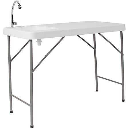 Flash Furniture Wesley 4' Portable Folding Fish Cleaning Table w/Sink, Faucet and Hose Attachment, White $67.98