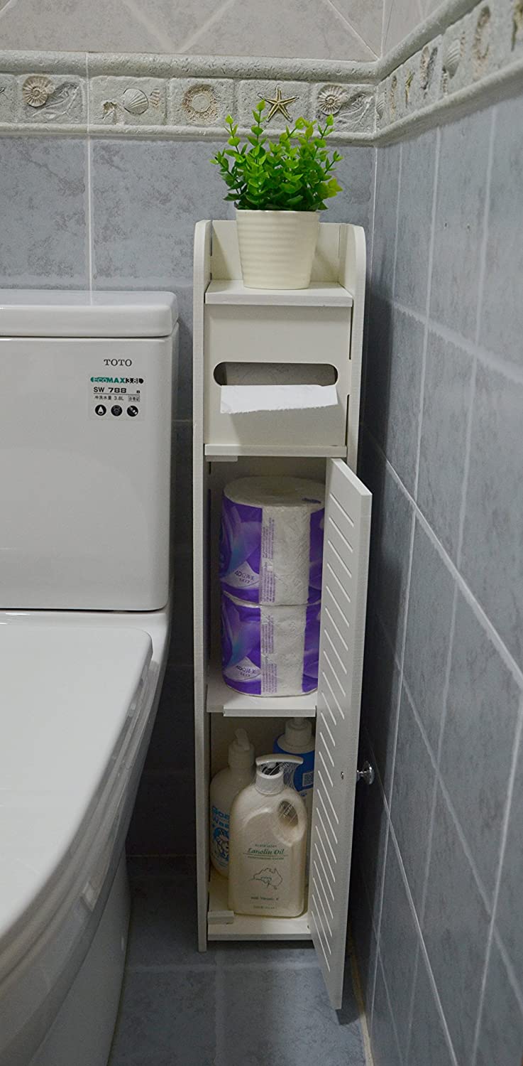 Aojezor Small Bathroom Storage Corner Floor Cabinet with Doors and Shelves & Toilet Paper Dispenser $18 + Free S&H w/ Prime or $25+
