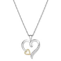 Macy's 18" Diamond Accent Double Heart Pendant Necklace in Sterling Silver & 10k Gold