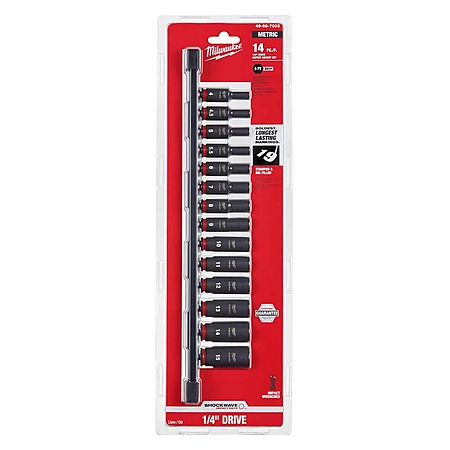 14-Piece Milwaukee SHOCKWAVE 1/4" Drive Metric Deep Well 6 Point Impact Socket Set $25 + Free Shipping