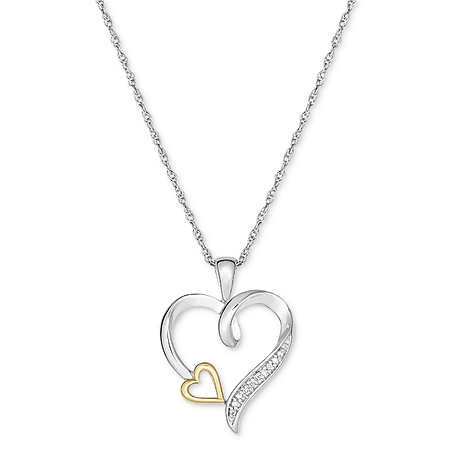 Macy's 18" Diamond Accent Double Heart Pendant Necklace in Sterling Silver & 10k Gold $20