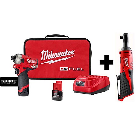 Milwaukee M12 FUEL SURGE 12V Lithium-Ion Brushless Cordless 1/4" Hex Impact Driver Compact Kit w/ M12 3/8" Ratchet $159 + Free Shipping