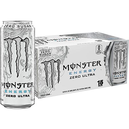 15-Pack 16-Oz Monster Energy Sugar Free Energy Drink (Zero Ultra) $17.49 w/ S&S + Free Shipping w/ Prime or on $35+
