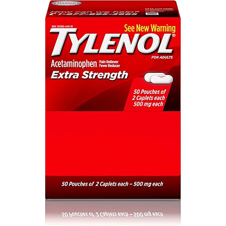 100-Count Tylenol Extra Strength Pain Relief Caplets w/ 500mg Acetaminophen (50 Packets of 2 Caplets Each) $4.50 w/ S&S + Free Shipping w/ Prime or on $35+
