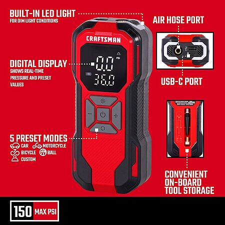 Craftsman 12V Cordless Air Inflator for $24.98!