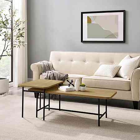 2-Pc 47" Walker Edison Metal & Wood Nesting Coffee Table Set (Coastal ...