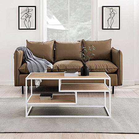 40" Walker Edison Rectangle Wood Coffee Table w/ Shelves (Coastal Oak ...
