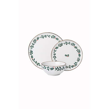 12-Piece Holiday Time Ceramic Dinnerware Set (Holly Pattern) $14.95 