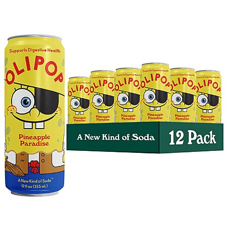 12-Cans 12-Oz OLIPOP Prebiotic Soda Pop (SpongeBob Pineapple Paradise) $17.77 w/ S&S + Free Shipping w/ Prime or on $35+