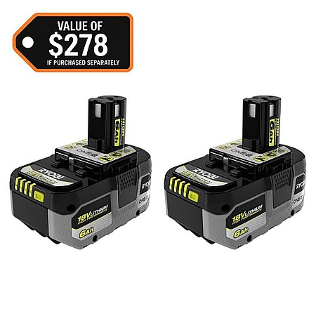 2-Pack RYOBI ONE+ HP 18V HIGH PERFORMANCE Lithium-Ion 6.0 Ah Battery $129 + Free Shipping