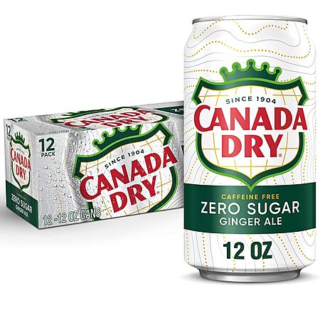 12-Pk 12-Oz Canada Dry Zero Sugar Ginger Ale Soda Soft Drink Beverage