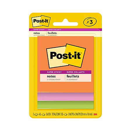 3-Pk 3"x3" Post it Super Sticky Notes (Energy Boost Collection)