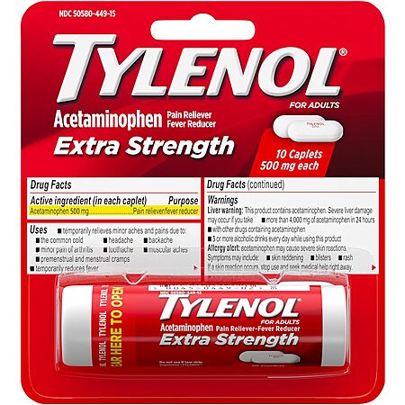 Select Accts: 10-Ct Tylenol 500mg Acetaminophen Pain Reliever Caplets