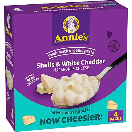 4-Count 6-Ounce Annie's Shells & White Cheddar Mac & Cheese $3.74 w/ S&S + Free Shipping w/ Prime or on $35+