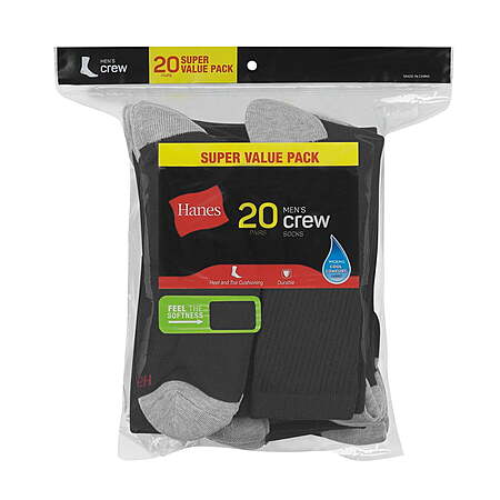 20-Pairs Hanes Men's Lightweight Comfort Crew Socks (Size 6-12, Black)