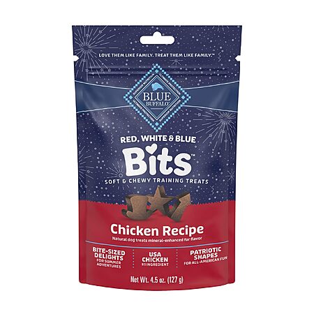 4.5-Ounce Blue Buffalo Red White & Blue Bits Soft-Moist Chicken Dog Training Treats $3.24 w/ S&S + Free Shipping w/ Prime or on $35+