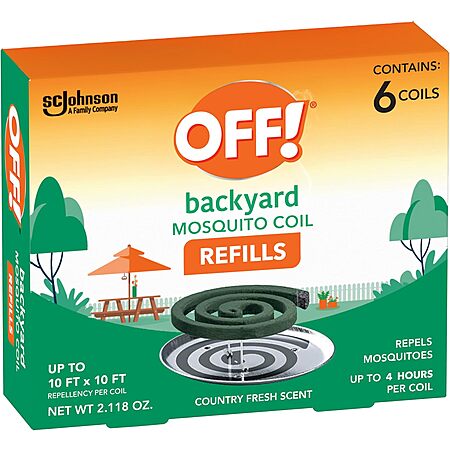 OFF! Backyard Mosquito Repellent Coil Starter Kit $5.22 or 6-Count Coil Refills (Country Fresh Scent) $4.27 w/ S&S + Free Shipping w/ Prime or $35+