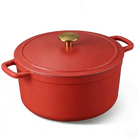 CAROTE 5-Quart Enameled Cast Iron Dutch Oven w/ Lid (Red) $28.49 + Free Shipping w/ Prime or on $35+