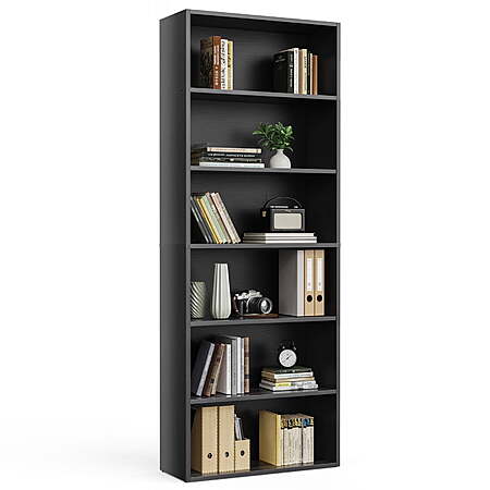 Gianna 6-Tier Bookshelf w/ Adjustable Shelves (Black) $35.99 + Free Shipping