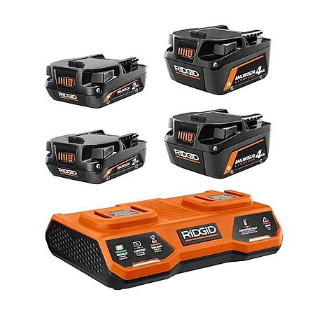RIDGID 18V MAX Battery Starter Kit: 2x 2Ah + 2x 4Ah + Dual Port Charger $159 + Free S&H