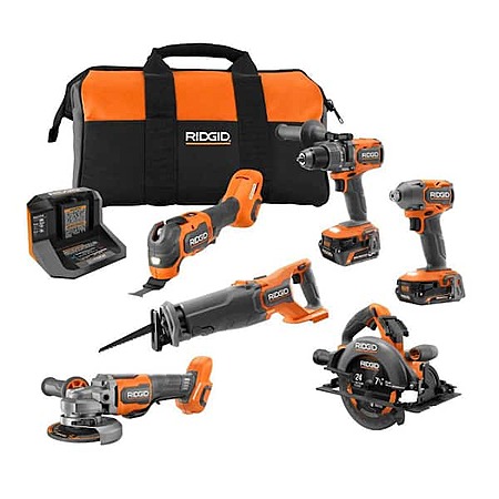 RIDGID 18V Brushless 6-Tool Combo Kit w/ 6.0 Ah, 2.0 Ah MAX Output Batts & Charger $349 + Free S&H