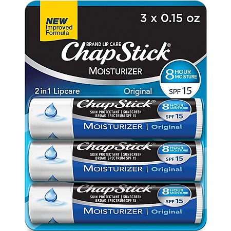 3-Pack 0.15-Oz ChapStick Original Moisturizer Lip Balm w/ SPF 15 $2.14 w/ S&S + Free Shipping w/ Prime or on $35+